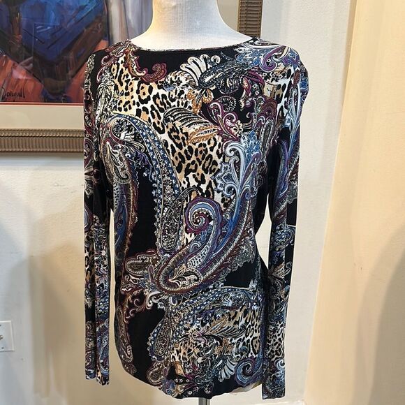 Chico’s Paisley and Leopard Print Long Sleeve Top Size 1 - Medium - Picture 1 of 11